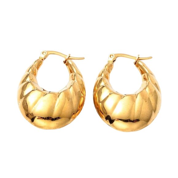 1 3/8 Inch 35mm Hoop Gold Tone Pierced Post Earrings - Picture 5 of 5